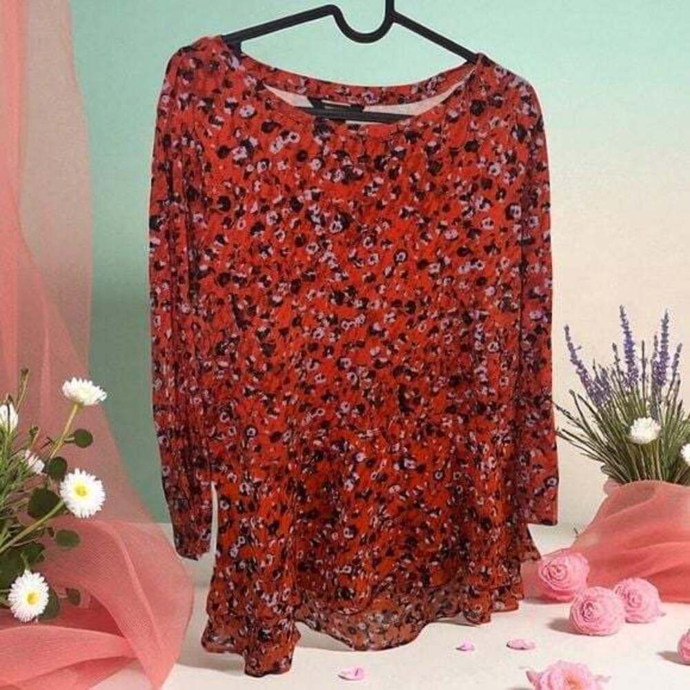 Simply Vera Vera Wang Red Asymmetrical Long Sleeve Tunic